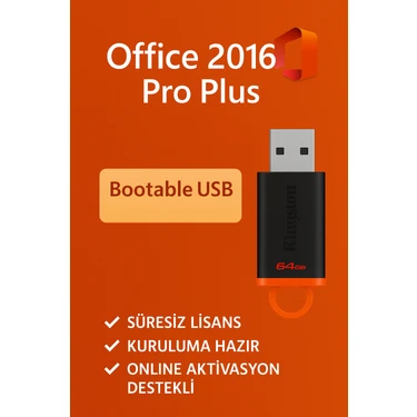 Microsoft Office 2016 Pro Plus Lisans Key + 64 GB Bootable USB Flash Bellek – Kolay Kurulum -
