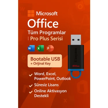 Microsoft Office Tüm Programlar | Pro Plus Serisi + 64 GB Bootable USB – Tek Pakette Tüm Çözümler 