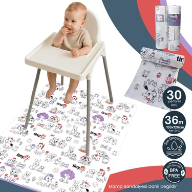 TinyUp Tek Kullanımlık Mama Sandalyesi Altı & Aktivite Örtüsü - 100X120 cm – 30 Adet Sıçrama