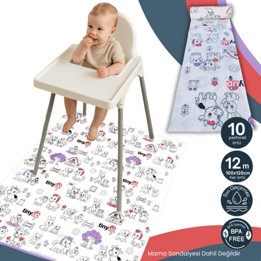 TinyUp Tek Kullanımlık Mama Sandalyesi Altı & Aktivite Örtüsü - 100X120 cm – 10 Adet Sıçrama