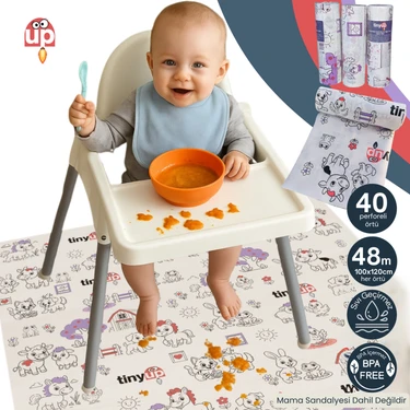 TinyUp Tek Kullanımlık Mama Sandalyesi Altı & Aktivite Örtüsü - 100X120 cm – 40 Adet Sıçrama