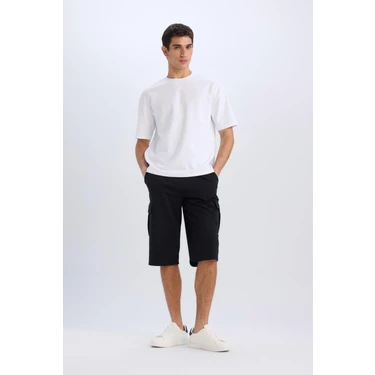 DeFacto Slim Fit Dar Kesim Kargo Cepli Basic Düz Kapri Şort