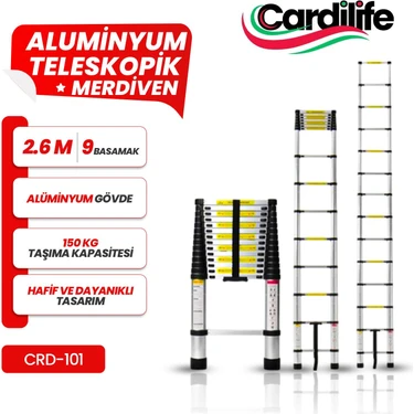 Cardilife Teleskopik Alüminyum Merdiven 2.6 mt 9