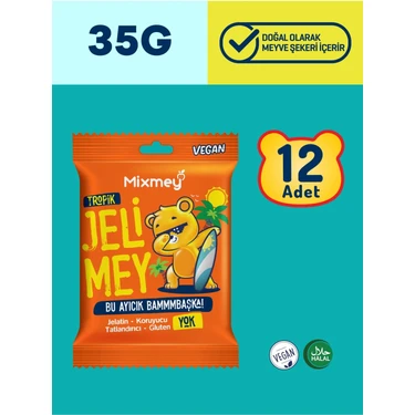 Mixmey Jelimey Tropik 12 Adet X 35 gr | Jelatinsiz Vegan Tropik Lezzet Gummy Bear |