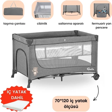 Gulz Lindo Oyun Parkı Park Yatak Bebek Beşik 70x120 Cm +