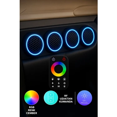 LED Level Dokunmatik Kumandalı 20 cm Neon Işıklı Midrange Hoparlör Kapağı 2 Takım 4