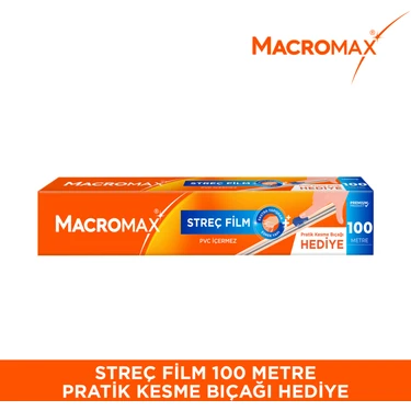 Macromax Streç Film 100 Metre, Pratik Kesme Bıçağı Hediyeli, Büyük Ekonomik Boy, PVC