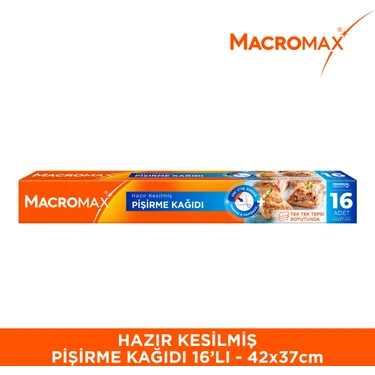 Macromax Hazır Kesilmiş Yağlı Pişirme Kağıdı 16 Adet, Standart Fırın Tepsisi Boyutu (42x37