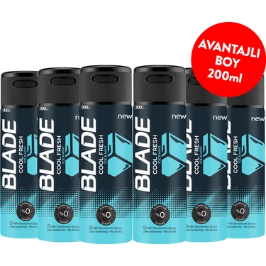 Blade Cool Fresh Erkek Alüminyumsuz Deodorant 6x200 Ml Hızlı Kurur, Leke