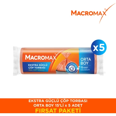 Macromax Ekstra Güçlü Çöp Torbası Orta Boy - 15 Li Paket