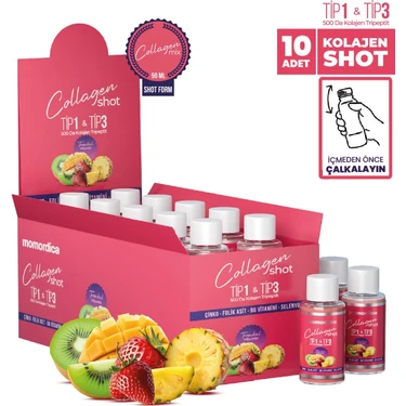 Momordica Kolajen Shot (Tripeptit 500 Da Tip 1 & Tip 3, Selenyum, Çinko, Folik Asit, B6 Vitamini) -