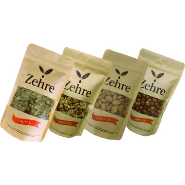 Zehre 4'lü Avantaj Paketi 250 gr Çiğ Kabak Çekirdeği İçi + 250 gr Çiğ Badem İçi + 250 gr Çiğ Fındık