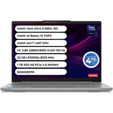 Lenovo IDEAPAD Pro 5 14IAH10 ULTRA 9 285H 32GB LPDDR5X 8533 MHz 1 TB Gen 4 M2 SSD Freedos 14" OLED