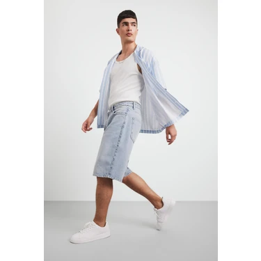 DeFacto %100 Pamuk Baggy Fit Jean Bermuda Şort