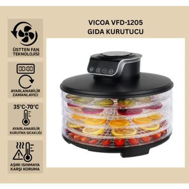 Vicoa VFD-1205 Meyve Kurutma Makinesi - Zaman Ayarlı Sebze, Meyve ve Et