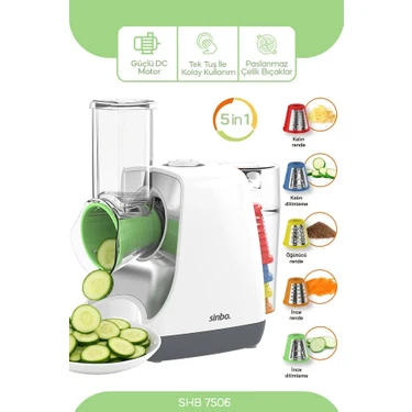 Sinbo SHB-7506 5'i 1 Arada Otomatik Doğrayıcı-Rende- Dilimleme