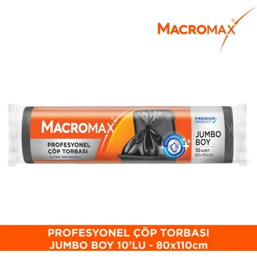 Profesyonel Çöp Torbası Jumbo Boy (80x110 cm) 10 Adet, Ultra Dayanıklı Kalın Siyah Endüstriyel
