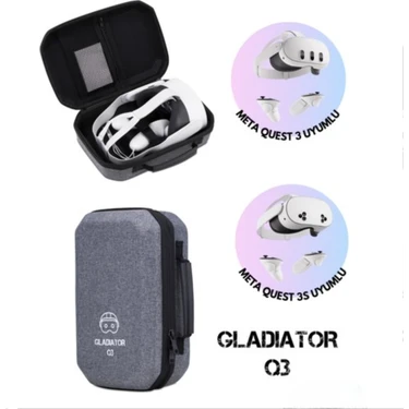 Gladiator Q3 Gri Meta Quest 3 Çantası Quest 3 ve 3s Uyumlu Özel