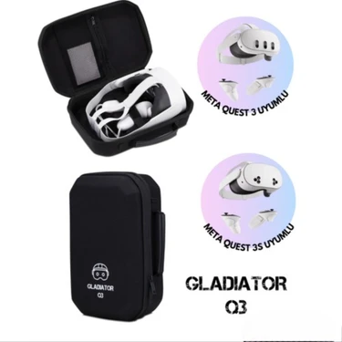Gladiator Q3 Siyah Meta Quest 3 Çantası Quest 3 ve 3s Uyumlu Özel