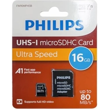 Philips FM16MP45B/00 16GB CLASS10 Uhs-I U1 Tf Adaptörlü Micro Sdhc Hafıza