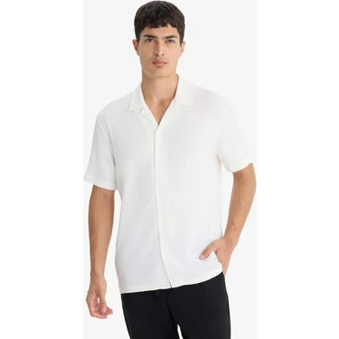 DeFacto Modern Fit Polo Yaka Dokulu Penye Kısa Kollu Gömlek