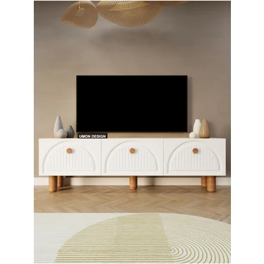 Bohem Tv Ünitesi 150 cm Üç Kapaklı Mdf Kapak Raflı Ayaklı Tv
