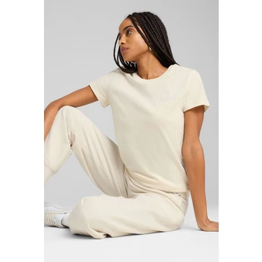 Puma ESS SCRIPT Tee Krem Kadın Kısa Kol