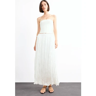 DeFacto Relax Fit Beli Lastikli Saten Maxi Etek