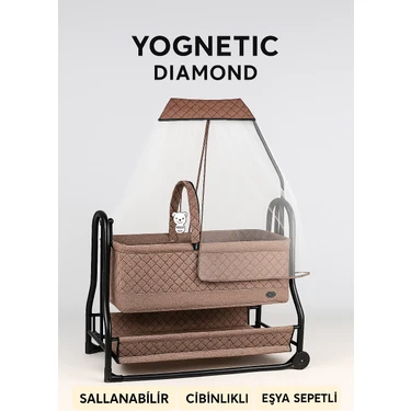 Diamond Sallanabilir Oyuncaklı Portatif Bebek Beşiği | Silinebilir Kumaş Alüminyum Gövde Sepet