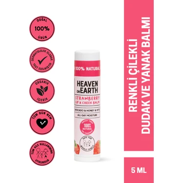 Heaven On Earth %100 Doğal Strawberry Lip & Cheek Balm Nemlendirici Besleyici Renkli ve Çilekli