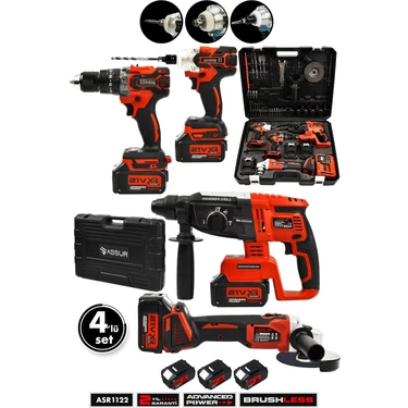 Assur Profesyonel 21V 4'lü Set Taşlama & Kırıcı Delici Hilti & Somun Sıkma Sökme &