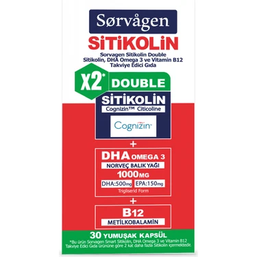 Sorvagen Sitikolin 30 Kapsül DHA Omega 3 ve B12 ,(250 mg)
