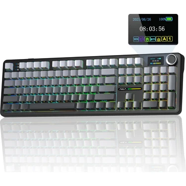 Aula F108 Pro Ekranlı Mekanik Klavye Zephyr Switch RGB Hot Swap 8000mAh Makrolu Oyuncu Klavyesi