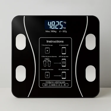 Meleni Home Dijital Bluetooth Baskül Siyah - Cam Malzeme ile Vücut Analiz