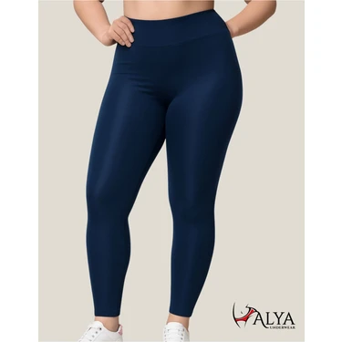 ALYA UNDERWEAR Toparlayıcı Yüksek Bel Kadın Günlük Spor Parlak Tayt ( Lacivert, Xl