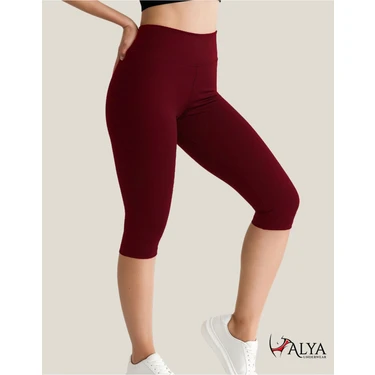 Alya Underwear Diz Altı Kapri Tayt Yüksek Bel Likralı Dalgıç Kumaş ( Bordo, M