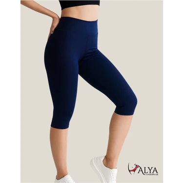 Alya Underwear Diz Altı Kapri Tayt Yüksek Bel Likralı Dalgıç Kumaş ( Lacivert, Xl