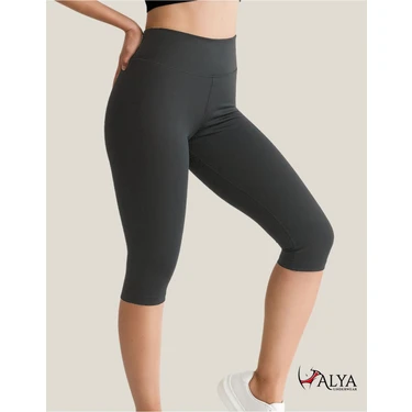 Alya Underwear Diz Altı Kapri Tayt Yüksek Bel Likralı Dalgıç Kumaş ( Antrasit, Xl