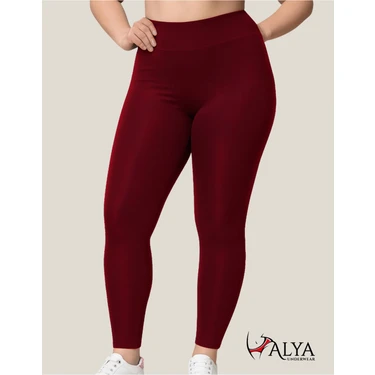 ALYA UNDERWEAR Toparlayıcı Yüksek Bel Kadın Günlük Spor Rahat Parlak Tayt ( Bordo, Xl