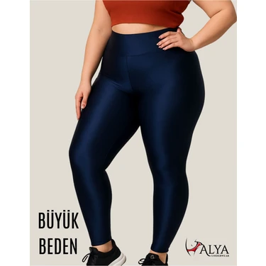 ALYA UNDERWEAR Büyük Beden Tayt Dalgıç Kumaş Yüksek Bel ( Lacivert,