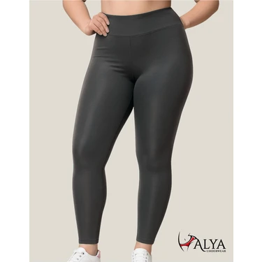 ALYA UNDERWEAR Toparlayıcı Yüksek Bel Kadın Günlük Spor Parlak Tayt ( Antrasit, M