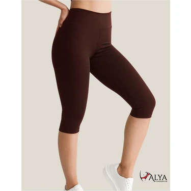 Alya Underwear Diz Altı Kapri Tayt Yüksek Bel Likralı Dalgıç Kumaş ( Kahverengi, Xl