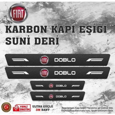 Fiat Doblo Uyumlu Deri Karbon Kapı Eşiği Koruyucu Bant 4