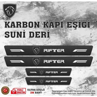 Peugeot Rifter Uyumlu Deri Karbon Kapı Eşiği Koruyucu Bant 4