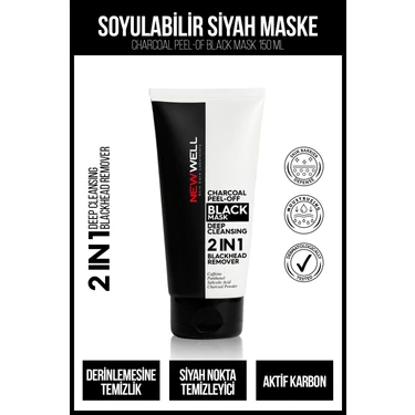 NEW WELL Charcoal Peel-Off Siyah Maske 150 ml Siyah Nokta Karşıtı Krem Tüm Cilt Tipleri