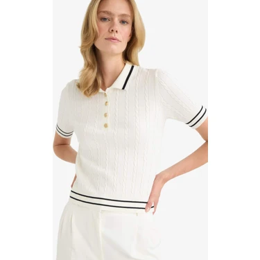 DeFacto Regular Fit Polo Yaka Kısa Kollu Triko Kazak