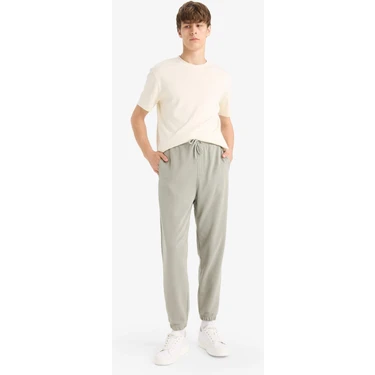 DeFacto Regular Fit Beli Bağcıklı Paçası Lastikli Cepli Basic Düz Jogger Eşofman Altı