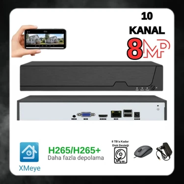 Arna 8mp 10 Kanal Nvr Kamera  Kayıt Cihazı  ( IP KAMERA ÇALIŞTIRIR )-