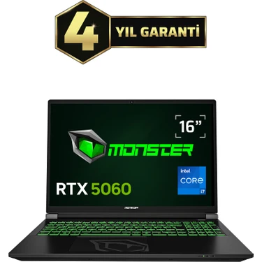 Monster Tulpar T6 V3.3.3 Intel Core i7 13700HX 16 GB RAM 500 GB SSD 8 GB RTX 5060 Windows 11 Home