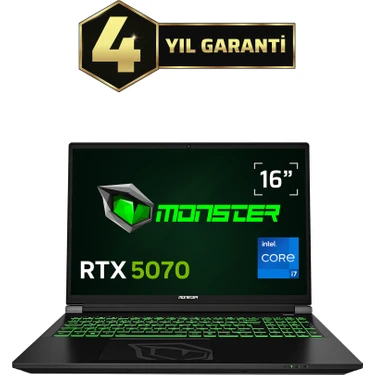 Monster Tulpar T6 V3.4.3 Intel Core i7 13700HX 16 GB RAM 500 GB SSD 8 GB RTX 5070 Windows 11 Home